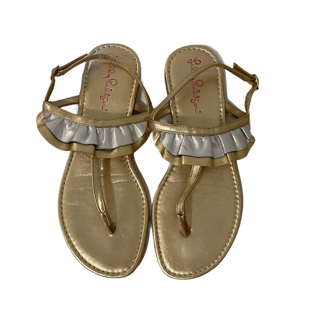 Lilly Pulitzer Gold and Silver Ruffle Thong Sandals